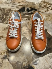 Jimmy Choo Rome Amber Orange JC Logo Pattern/Leather Mix, size 38 1/2 Shoe