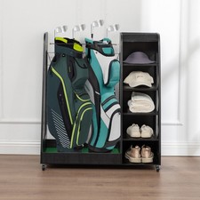Golf Bag Storage Organizer for Garage,Premium Wooden Golf Clubs Rack Fit 2 Bags