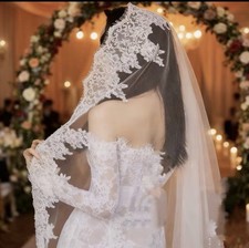 Ivory Wedding Veil, Mantilla Wedding Veil, Cathedral Veil Silver comb