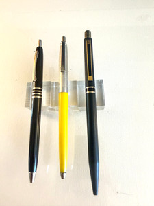 3 vintage ball pens: Skilcraft Gov't pen, Ritepoint.  Buttons work. Refills dry