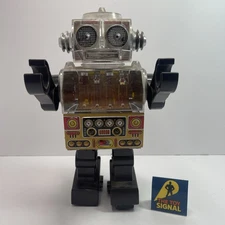 Vintage 1960s Piston Robot Battery-Operated Light-Up Toy SJM - NOT WORKING