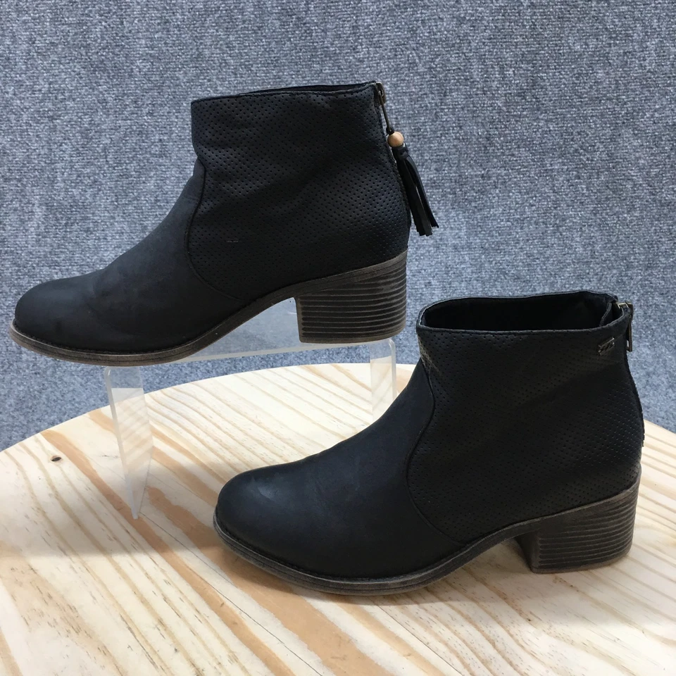 Billabong Boots Womens 8 Talia Casual Back Zip Ankle Bootie Black Faux Leather - Image 2 of 4