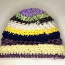 Baby 0-6 Months Hand Crochet Multicolor Yellow Purple Striped Cap Hat