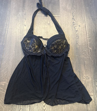 Fredericks of Hollywood Babydoll Lingerie Large Black Lace Babydoll Nightie