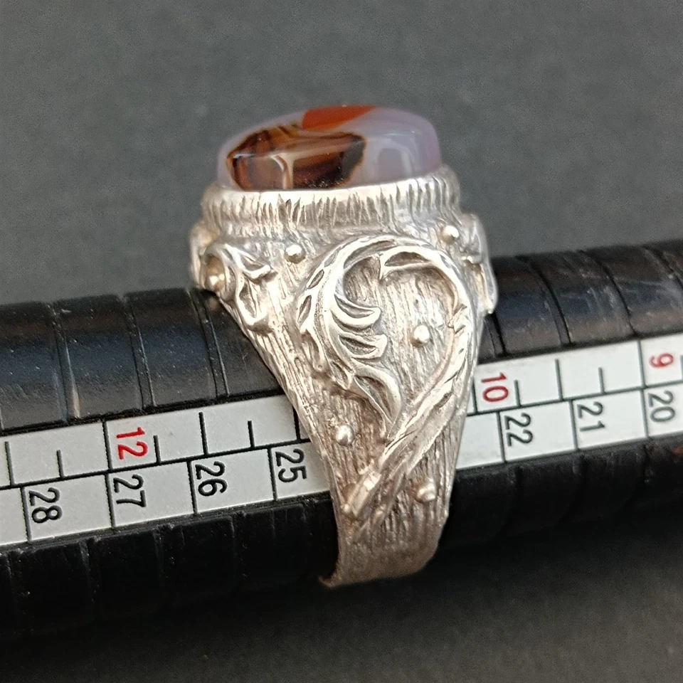 Anillo Para Hombre Art Nouveau Renacimiento Plata 925 Piedra Esterlina Probada Retro De Colección 11 Foto 4 de 4