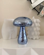 Disco Ball Glass Mushroom Object Decor Blue 9 Inches