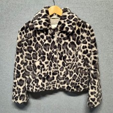 Abercrombie Kids Fleece Jacket Leopard Print Deep Pile Fuzzy Girls 11/12 Coat