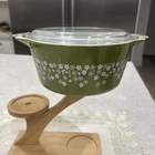 Vintage Pyrex Spring Blossom Green Crazy Daisy  474-B w/Lid 474-C  1.5 QT