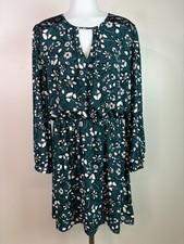 Express Dress Large Green Lace Inset Keyhole Elastic Waist Long Sleeve Cocktail