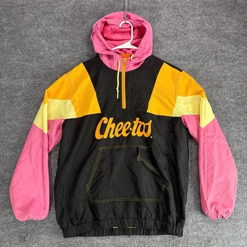 Cheetos Chester Cheetah Colorblock Windbreaker Jacket Small 1/4 Zip Pink Black - product listing photo