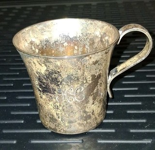 Vintage Cartier 925 Sterling Silver Cup Mug 126 grams Christening Monogramed KC