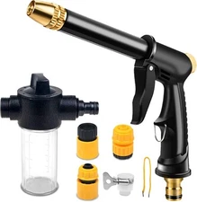 Garden Hose Nozzle with 4 Patterns, Soap Dispenser & Quick Connectors, 5pcs 