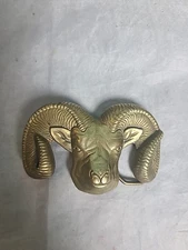 1978 Baron Buckle Longhorn Sheep Ram’s Head Solid Brass Belt Buckle 6071 Western