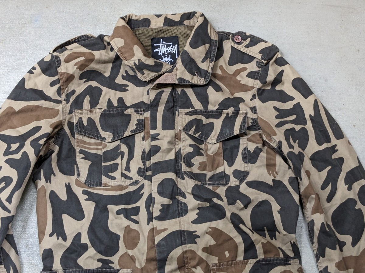 Stussy Camouflage Jacket Men Medium Green Coat Cotton Military