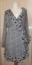 MINT VELVET Wrap Dress- Size M 'Cecil' Black & White Floral Ruffle Mini- BNWT 