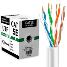 Plenum Cat5e Cable 1000ft Bulk CMP 24AWG Solid 4 Pair Cat 5e Ethernet Cord UTP