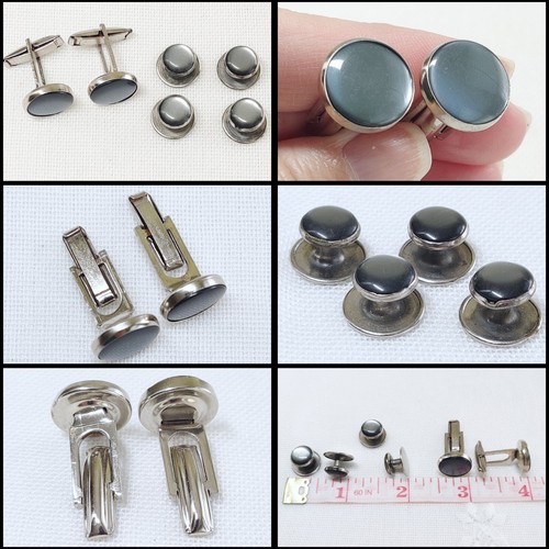 Vintage formelles 2er Set Smoking Manschettenknöpfe & 4 Ohrstecker, erwachsener Kunstglasstein - Bild 6 von 11