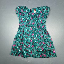 Tea Collection Dress Girls Size 4 Green Floral Print Cotton Short Sleeve Casual