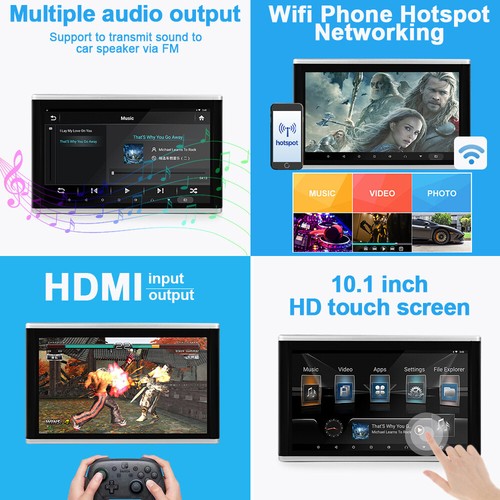1+16GB 9'' 4K 1080P Android 9.0 Car Headrest Touch Monitor Player WiFi/Bluetooth - Picture 2 of 12