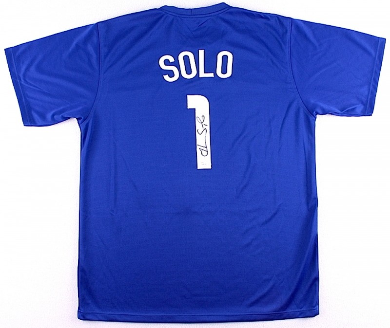 Hope Solo Signed Team USA Women's Soccer Blue Jersey (JSA COA) Goaltender