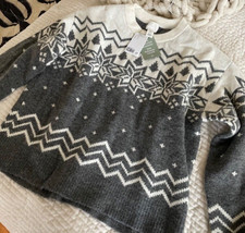 H M GREY/CREAM JACQUARD PRINT SWEATER LARGE NWT