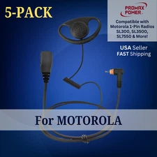 5 Pack D-Shape PTT Earpieces for Motorola Radios SL300 SL3500 SL7550 [1-Pin]