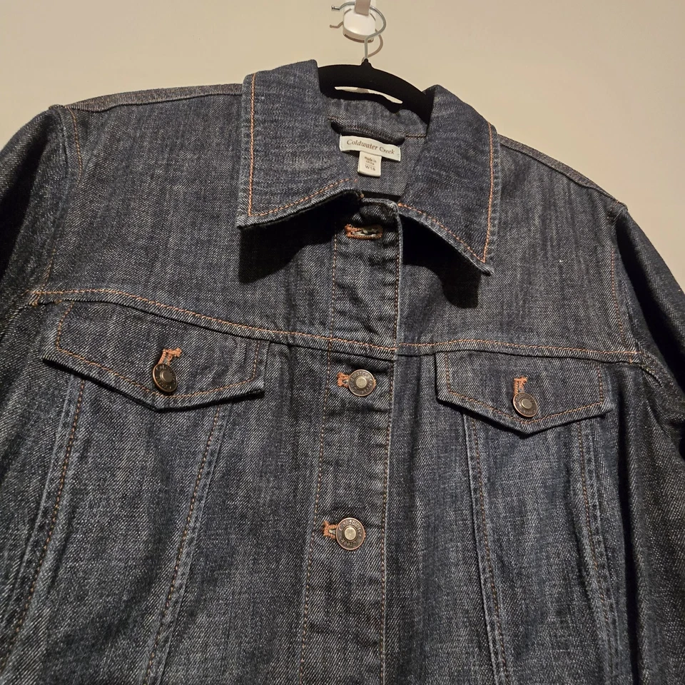 Coldwater Creek Denim Jacket Women 18W Sequin Beaded Floral Trucker Western Boho - Image 2 of 4
