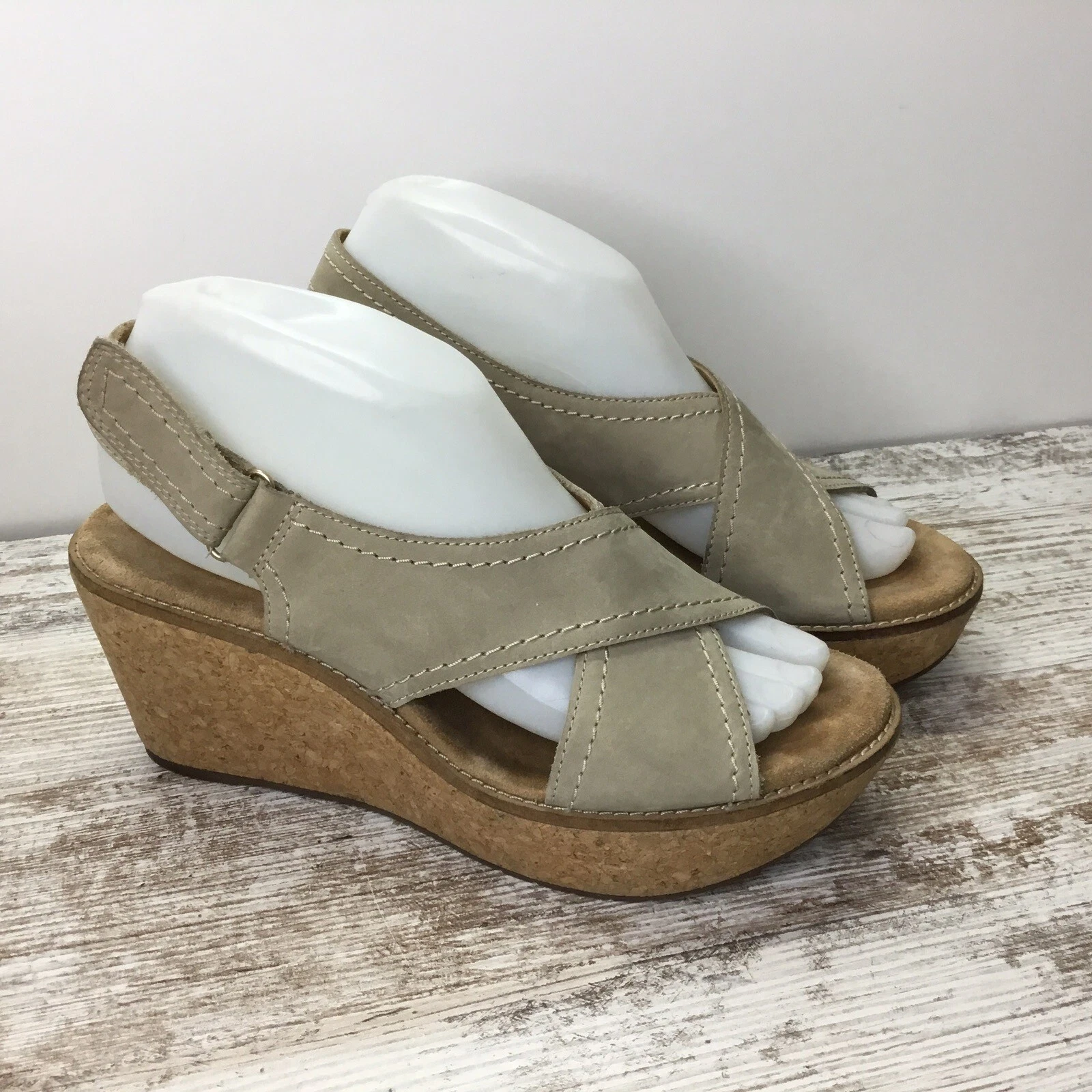 Sandalo plateau Clarks Artisan beige nabuk in pelle zeppa sughero taglia 7 5 M