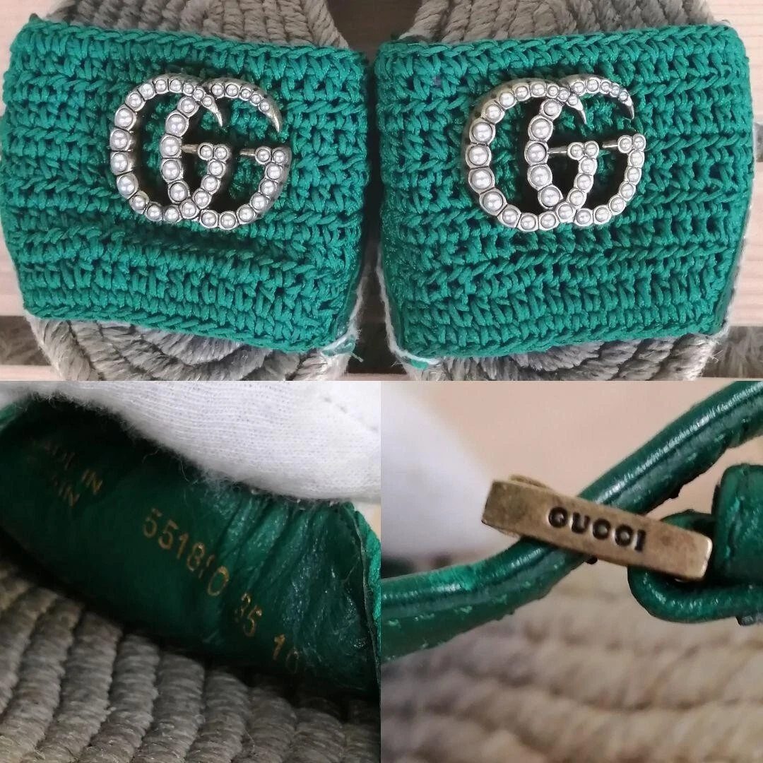 GUCCI GG Logo Webline Platform Espadrilles Green sandals Size 36