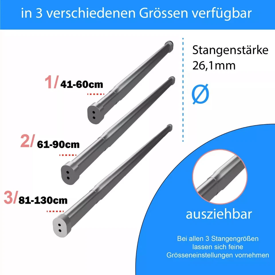 Kleiderstange Schrankrohr Ausziehbare Teleskopstange Edelstahl 41-130cm Onpira® - Bild 2 von 4