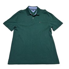 Tommy Hilfiger Polo Shirt Mens XL Green Logo Rugby Short Sleeve Casual