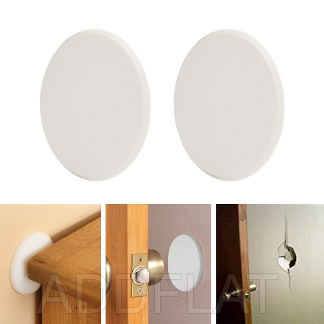 2 Pc Door Knob Wall Protector Shield Round White Self Adhesive Prevents