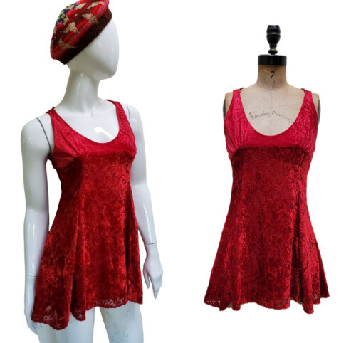 Collectif Vintage LONDON Clara Red Velvet Swing Tie Neck Dress XL UK16  Retro | eBay