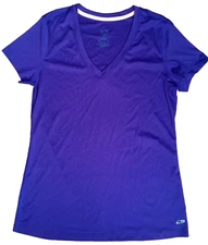 CHAMPION DUODRY ACTIVE TOP WOMENS M PURPLE POLYESTER SHORT SLEEVE V NECK RUN GYM