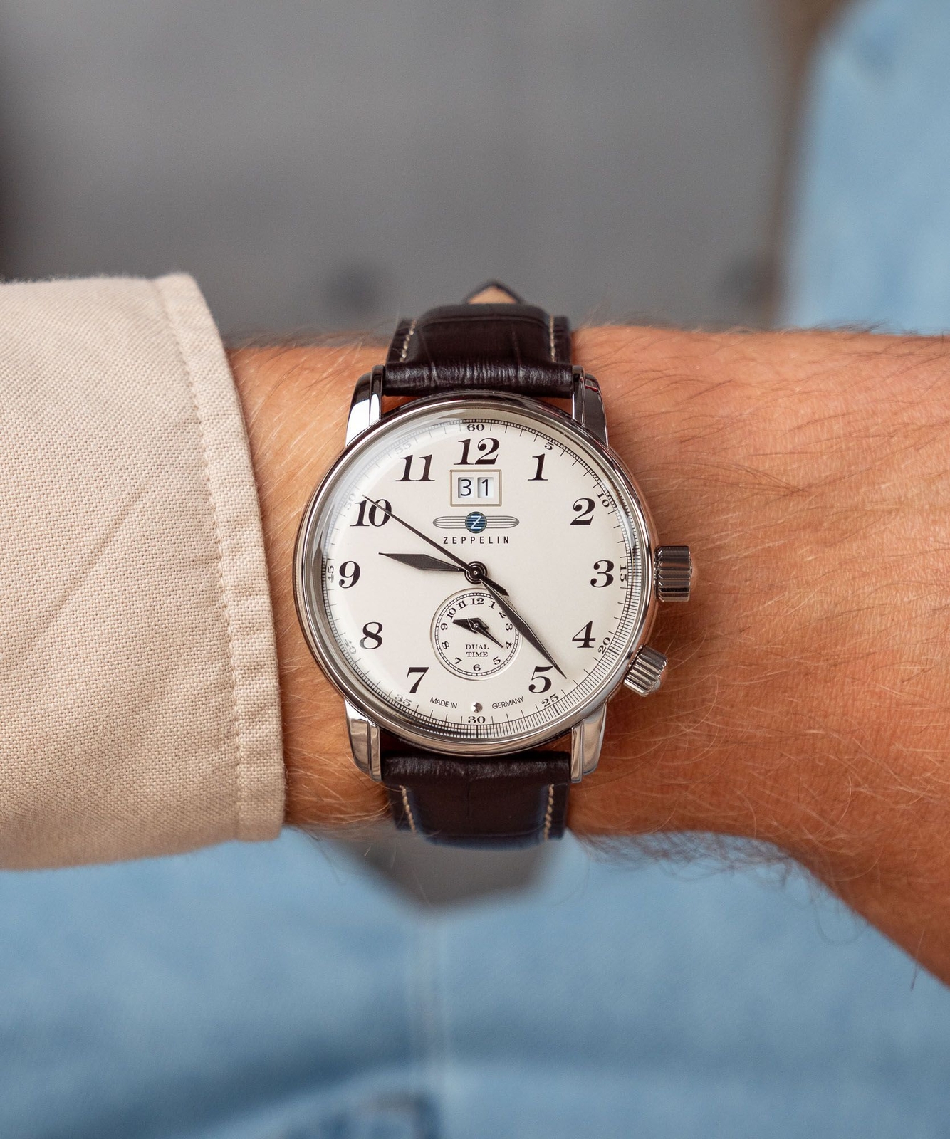 Zeppelin 76445 Men’s Quartz Dual Time Analog Watch with Leather Strap ...