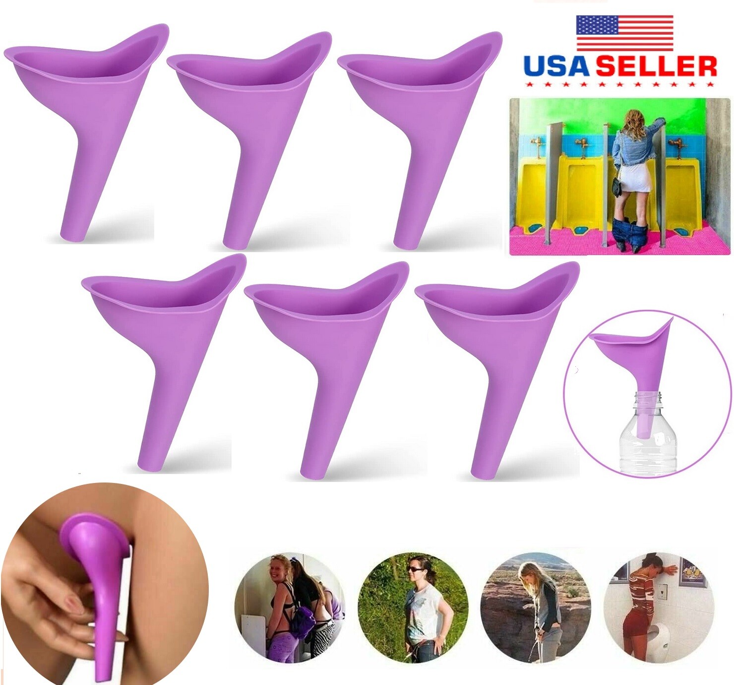6PCS Portable Female Woman Ladies She Urinal Urine Wee Funnel Camping