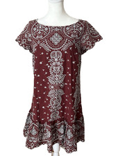 Feather Bone Anthropologie Small Brown White Eyelet Lace Embroidery Boho Dress
