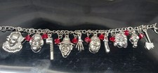 Horror movie charm bracelet , 10 charms silver color red beads