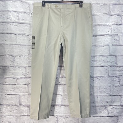 Jos A Bank Traveler Pants Mens 44x30 Beige Permanent Crease Flat Front New