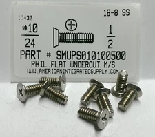 #10-24x1/2 Undercut Flat Head Phillips Machine Screws Stainless Steel (50)
