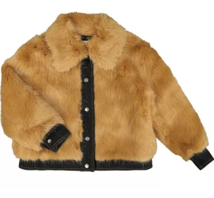 Stella McCartney — Stella McCartney Kids Brown Faux Fur Denim Trim Jacket Coat