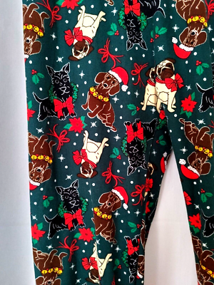 ハッピー OOPA! Dog Christmas Girls Leggings Green Background Size Small