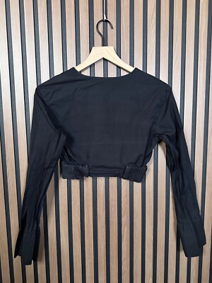 Zara Top XS Womens Black Faux Wrap Cropped Shirt Long Sleeve | eBay