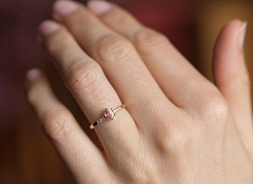 0.67CT Oval & Round Cut Lab Grown Diamond Women Engagement Ring In 10K Rose Gold - Picture 5 of 7