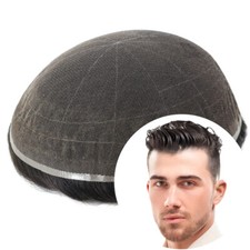Toupee For Mens Full French Lace Human Hair Replecement System Natural Hairpiece