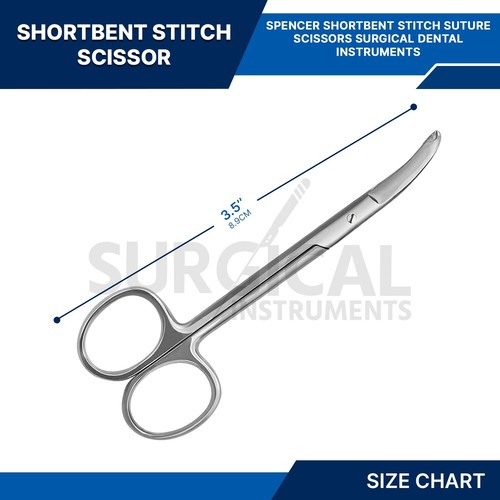 SHORTBENT SUTURE Scissors Surgical & Veterinary Instruments 3.50" German Grade - Picture 2 of 11