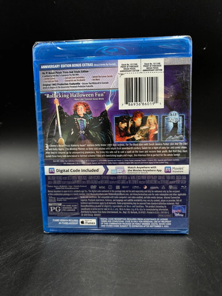 Hocus Pocus 1993 blu ray Bette Midler, Sarah Jessica Parker ... sealed - Image 2 of 3