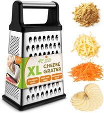Professional Cheese Grater w/ 4 Sides - Stainless Steel - Box Grater for Cheese