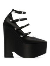 NEW Versace Tempest Platform Pumps Black Satin Pointed Sz 40