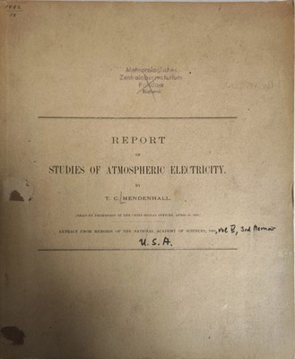 Report of studies of atmospheric electricity. (= Auszug aus: Memoirs of the nati